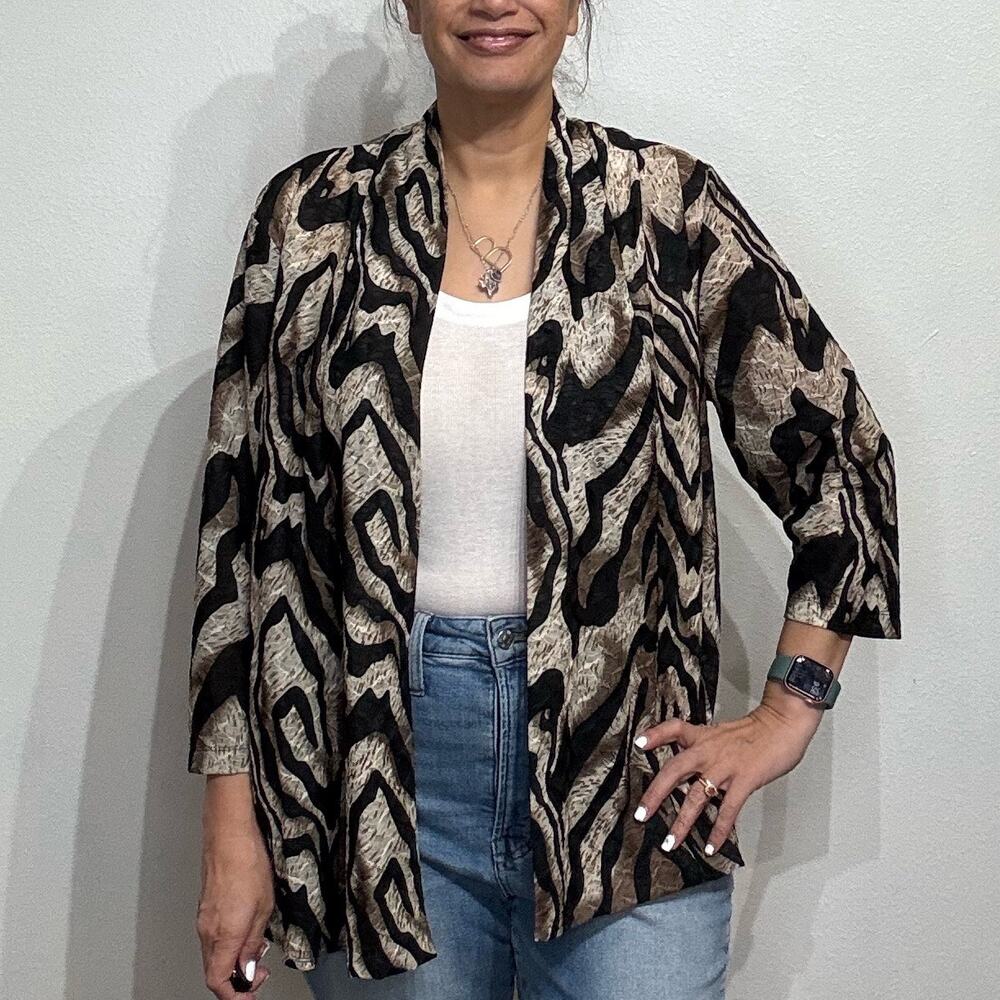 Chico's Tan Animal Print Sheer Open Front Blazer Sz 3/XL